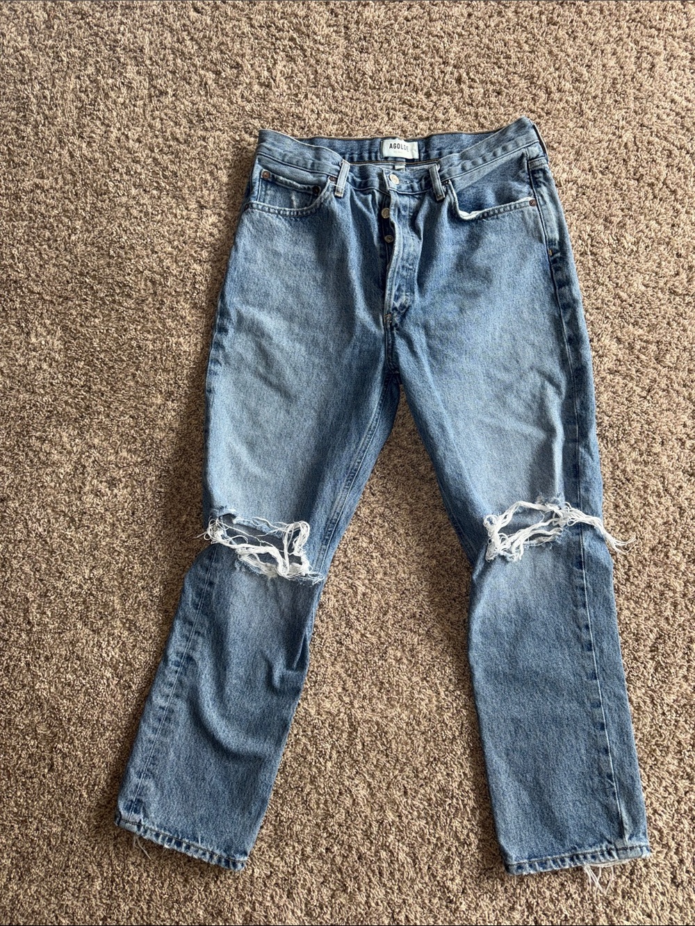 Agolde Riley distressed denim straight crop 100% organic cotton size 29